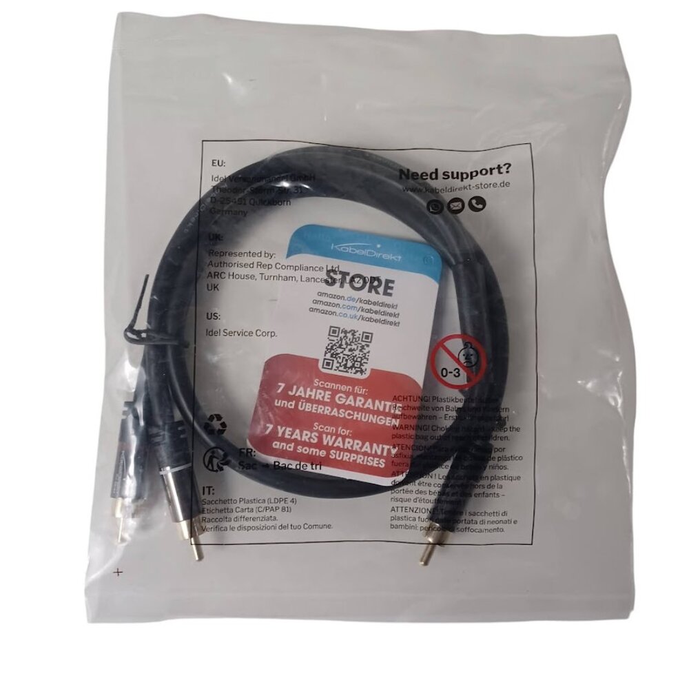 KabelDirekt RCA/Phono Y Cable NEW 3ft -Stereo Audio Cable -Male To Male (1 To 2)